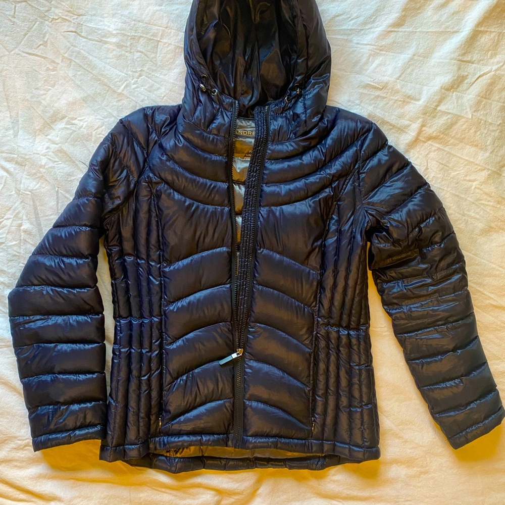 Blue packable down jacket